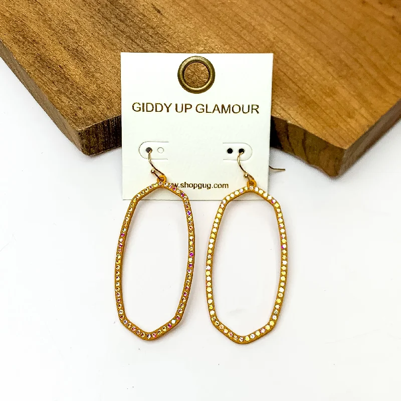 Women’s crystal earrings-Sparkle Girl Open Oval Earrings in Mustard Yellow