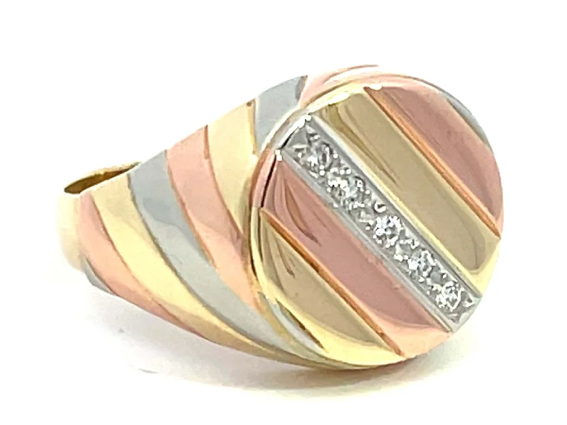 Women’s statement rings-Yellow White and Rose Gold Diamond Signet Ring in 14k