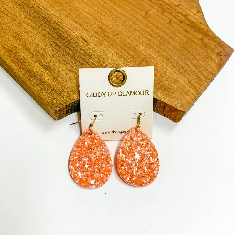 Women’s sparkling earrings-Glitter Teardrop Earrings in Orange