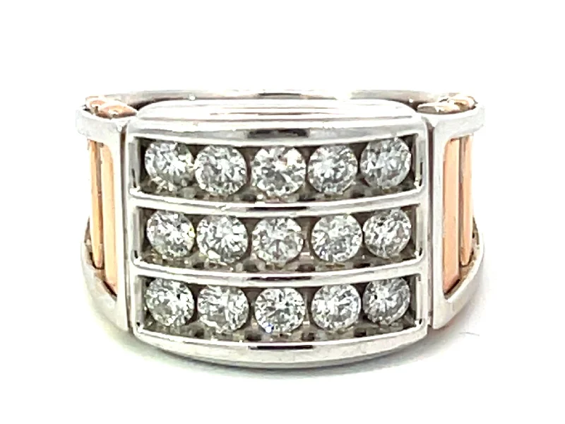 Women’s high-end rings-Two Toned 3 Diamond Row Ring in 14k White and Rose Gold