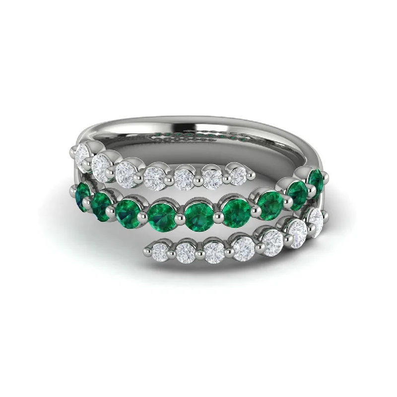 Diamond and Emerald Three Row Wrap Ring