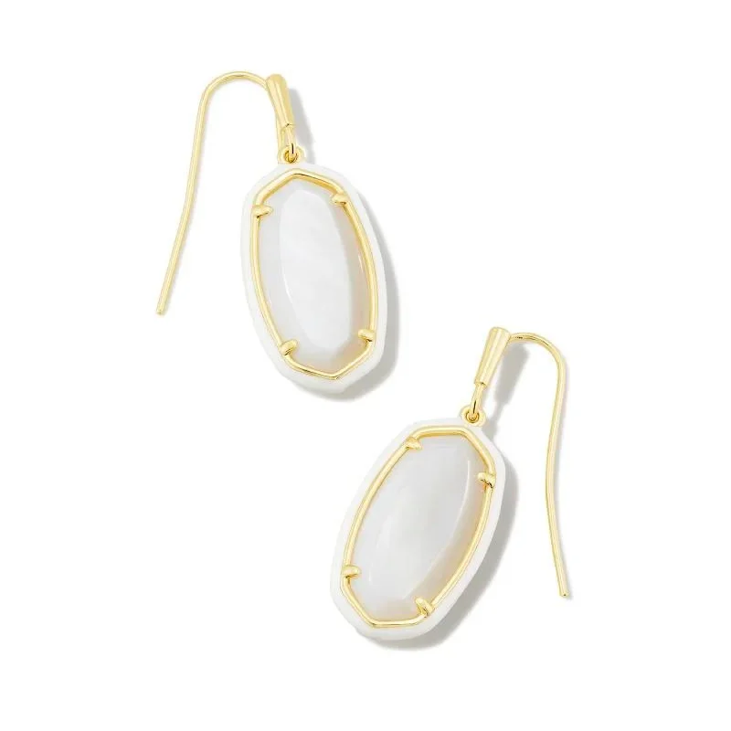 Women’s minimalist earrings-Kendra Scott | Dani Gold Enamel Frame Drop Earrings in White Mother of Pearl