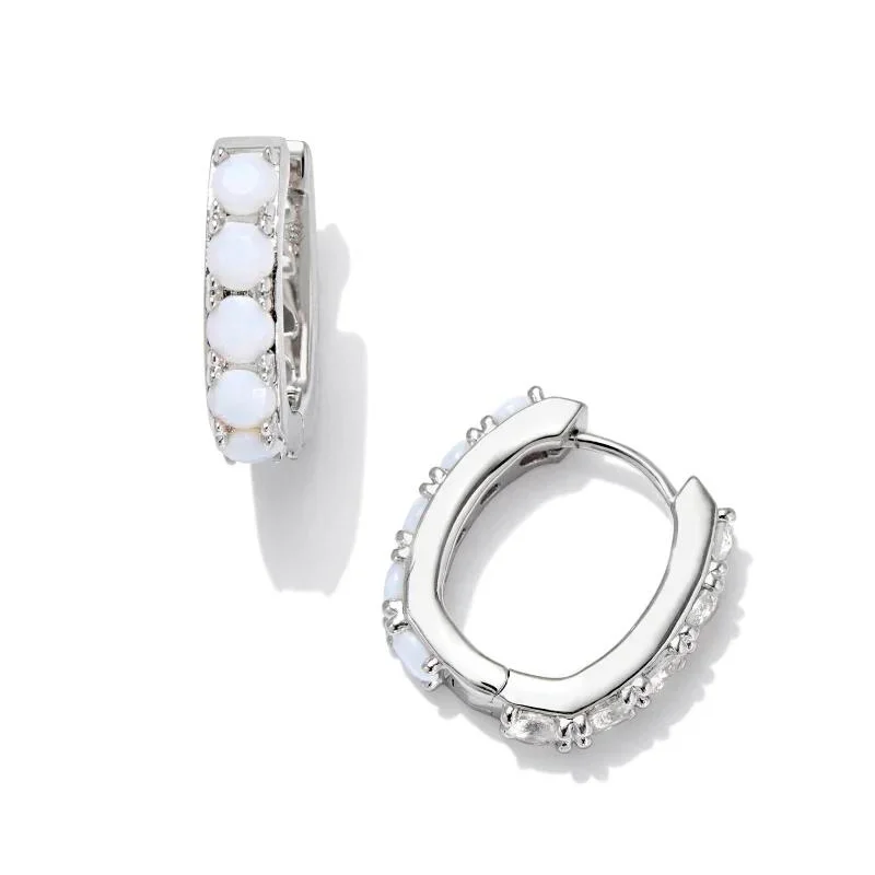 Women’s elegant earrings-Kendra Scott | Chandler Silver Huggie Earrings in White Opalite Mix