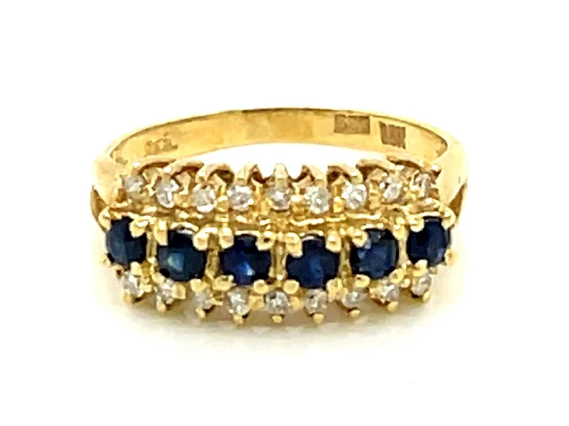 Women’s oval ruby rings-6 Sapphire and Diamond Halo Band Ring in 14k Yellow Gold