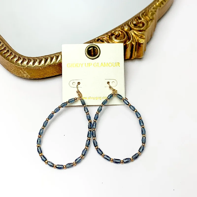 Women’s circular earrings-Midnight Blue Open Drop Earrings with Gold Tone Spacers