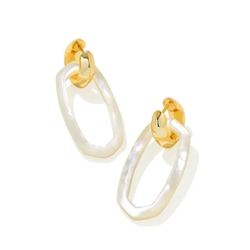 Women’s contemporary earrings-Kendra Scott | Danielle Gold Convertible Link Earrings in Ivory Mother-of-Pearl