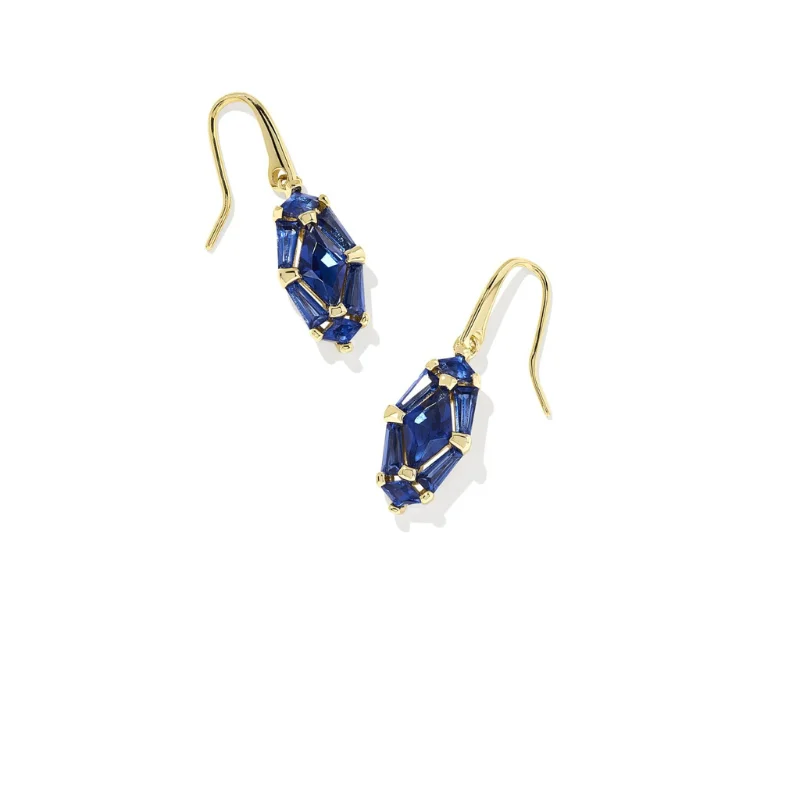 Women’s flower stud earrings-Kendra Scott | Lindy Rae Lee Gold Drop Earrings in Blue Crystal