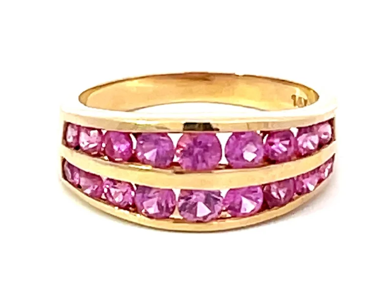 Women’s stacking wedding rings-Pink Sapphire Channel Set 14k Yellow Gold Ring