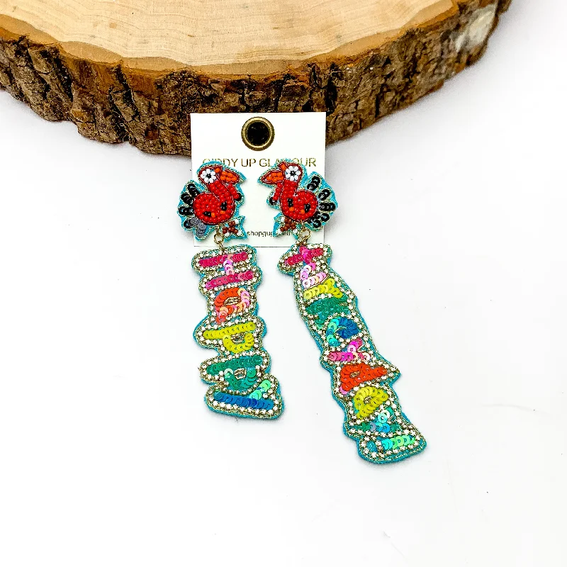 Women’s bold earrings-Happy Turkey Day Beaded Earrings in Multicolor