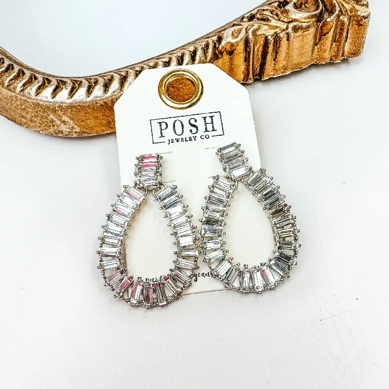 Women’s textured earrings-Posh by Pink Panache | Silver Tone Rhinestone Teardrop Earrings