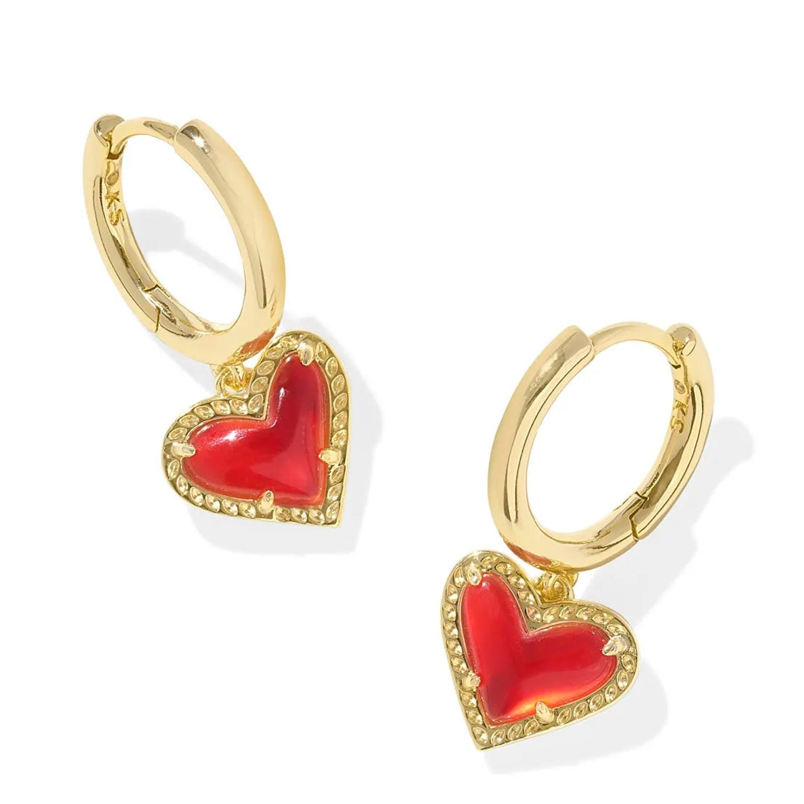 Women’s pearl earrings-Kendra Scott | Ari Heart Gold Huggie Earrings in Red Illusion