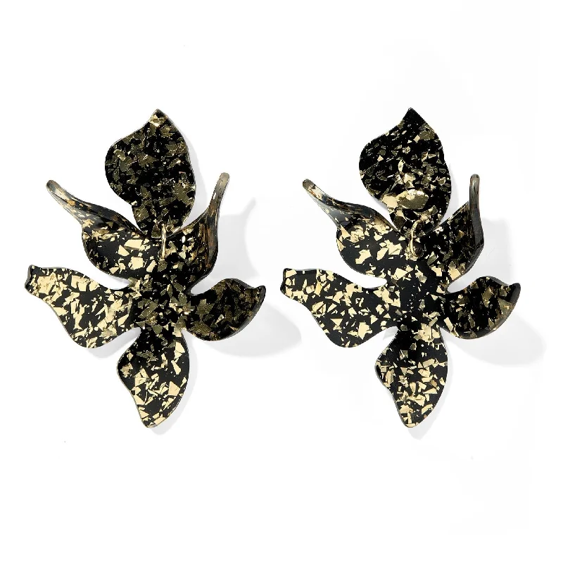 Women’s diamond earrings-Linny Co | Flora Drop Earrings in NYE Gold Black Metallic