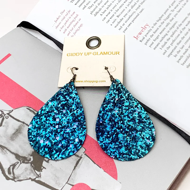 Women’s wedding earrings-Teal Blue Glitter Teardrop Earrings