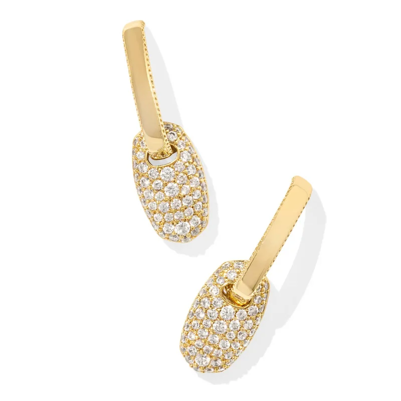 Women’s floral earrings-Kendra Scott | Bailey Pave Gold Huggie Earrings in White Crystal