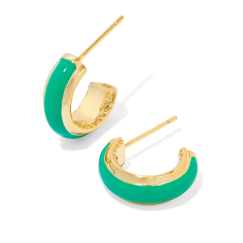 Women’s silver stud earrings-Kendra Scott | Ainsley Gold Huggie Earrings in Green Enamel