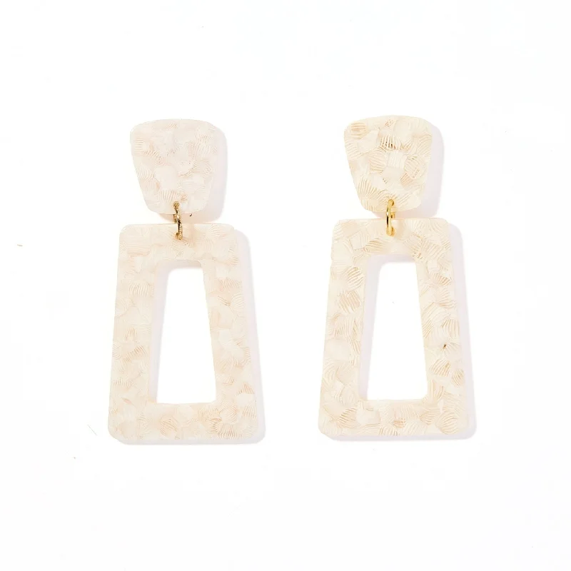 Women’s cubic zirconia earrings-Linny Co | Kennedy Rectangular Drop Earrings in White Shell