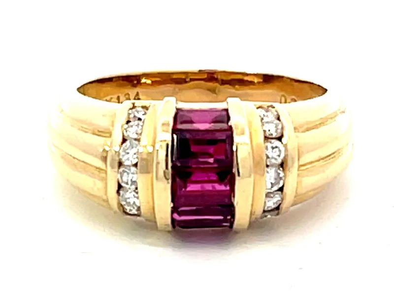 Women’s bold rings-Baguette Ruby and Diamond Dome Band Ring in 18k Yellow Gold