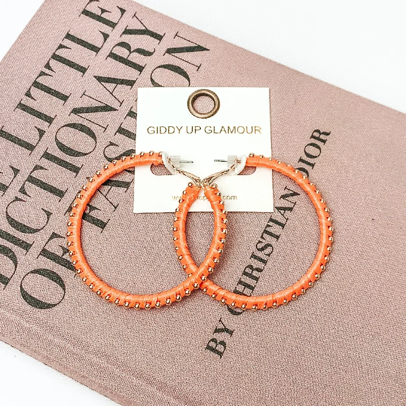 Women’s infinity earrings-Circle Gold Tone Beaded Hoop Earrings in Orange