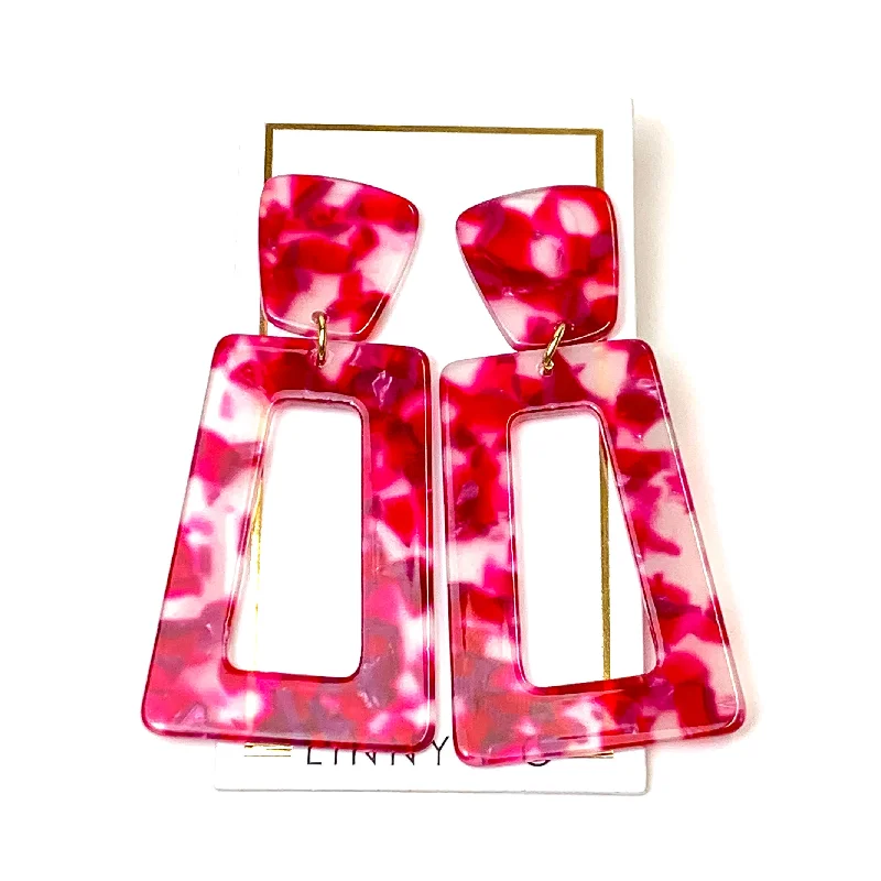 Women’s flower stud earrings-Linny Co | Kennedy Rectangular Drop Earrings in Cranberry Red