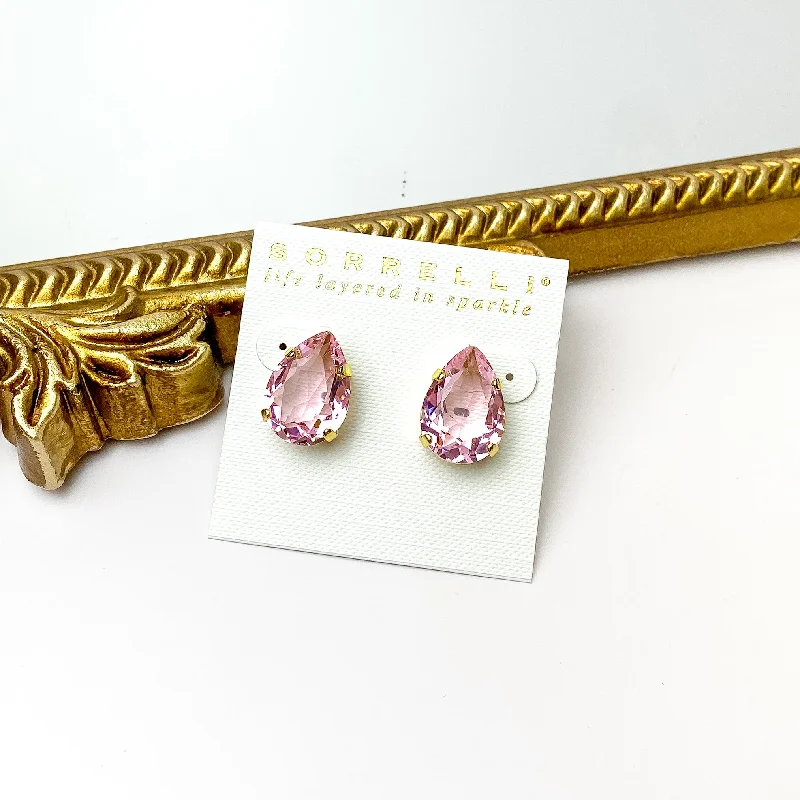 Women’s clip-on earrings-Sorrelli | Eileen Stud Earrings in Bright Gold Tone and Pink Pineapple Crystals