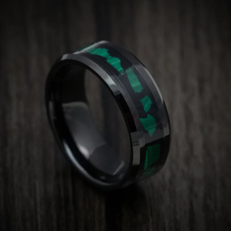 Black Tungsten Men's Ring with Malachite Inlay