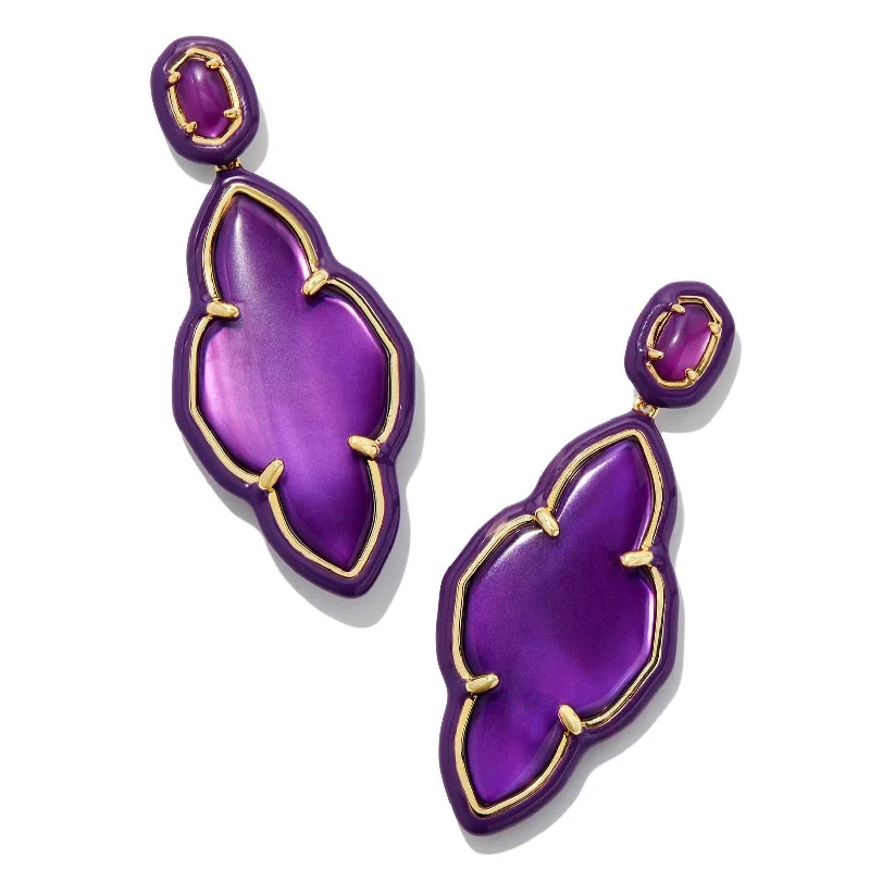 Women’s long drop earrings-Kendra Scott | Abbie Gold Enamel Frame Statement Earrings in Purple Mother of Pearl