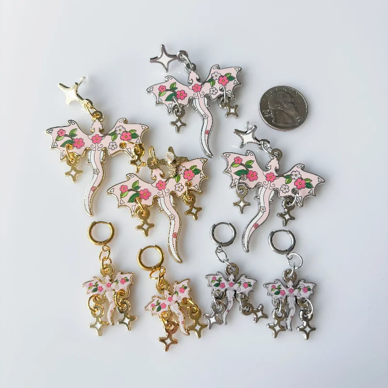 Women’s romantic earrings-CHERRY BLOSSOM DRAGON METAL EARRINGS