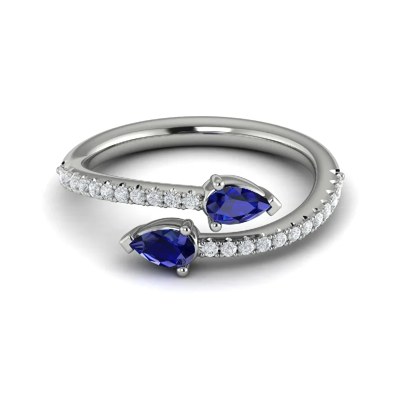 Diamond and Pear Blue Sapphire Wrap Ring