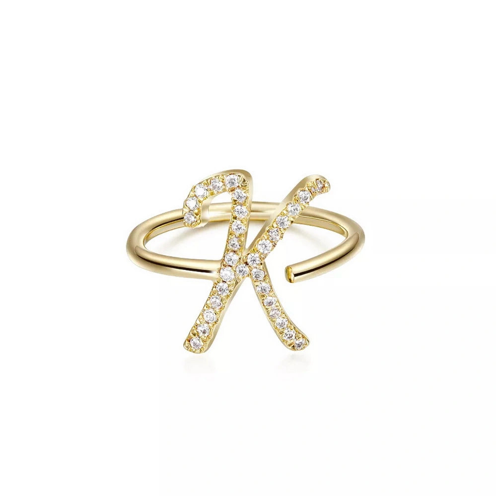 Women’s silver and gold rings-Trendy Gold Initial Ring