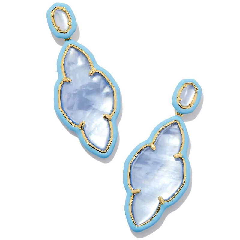 Women’s diamond hoop earrings-Kendra Scott | Abbie Gold Enamel Frame Statement Earrings in Periwinkle Illusion