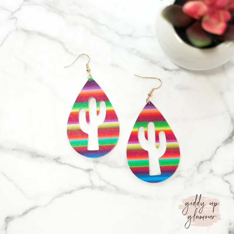 Women’s luxury hoop earrings-Serape with Cactus Cut-Out Teardrop Earrings