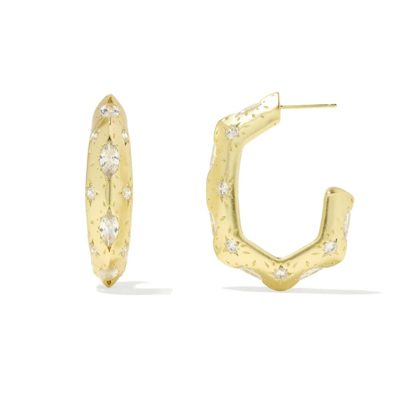 Women’s cubic zirconia earrings-Kendra Scott | Holland Hoop Earrings in Gold White Crystal