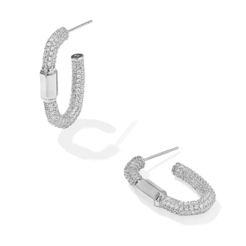 Women’s halo earrings-Kendra Scott | Emery Silver Hoop Earrings in White Crystal