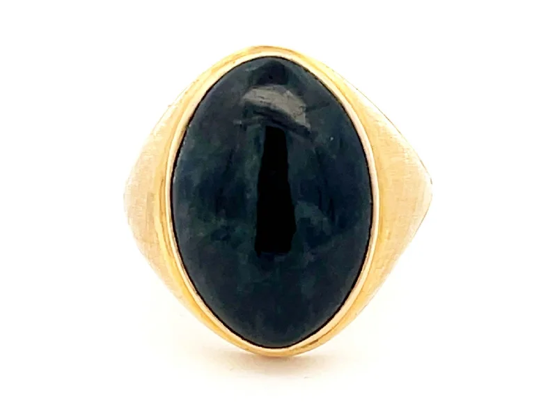 Women’s eternity rings-Vintage Men's Large Black Mottled Jade Ring in 14k Yellow Gold