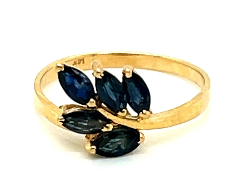 Women’s fashion rings-Sapphire Leaf Ring in 14k Yellow Gold