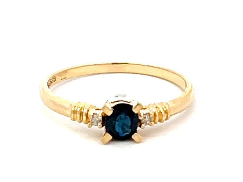 Women’s sapphire engagement rings-Oval Blue Sapphire and Diamond Stackable Ring in 14k Yellow Gold