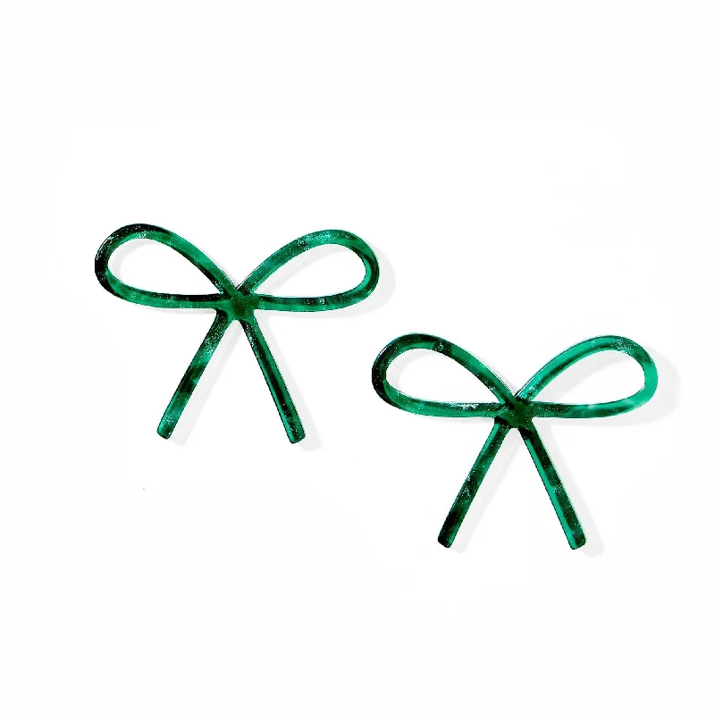 Women’s clip-on earrings-Linny Co | Lola Bow Earrings in Forest Green