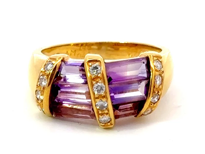 Women’s designer rings-Amethyst Diamond Band Ring 18k Yellow Gold