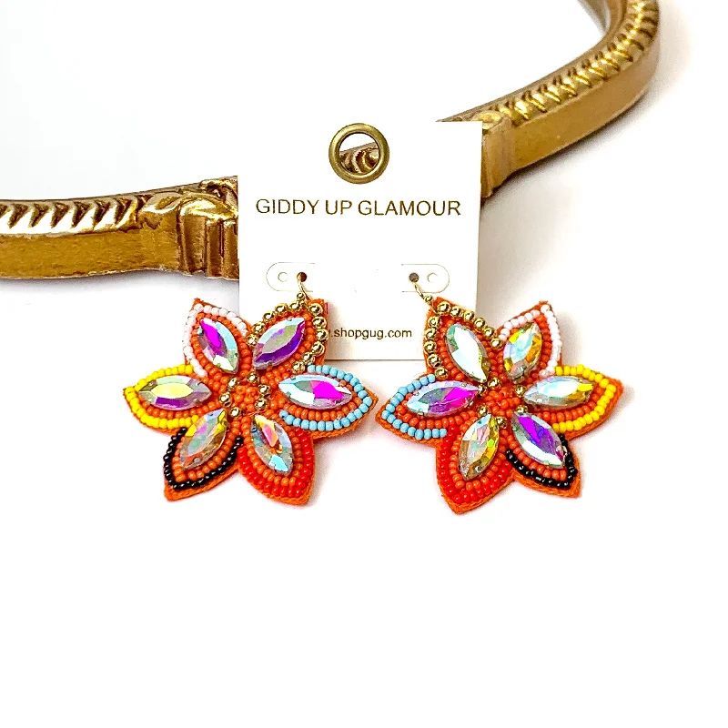 Women’s rainbow earrings-Desert Daisy Multicolored Flower Shaped Earrings with AB Crystal Accents in Red