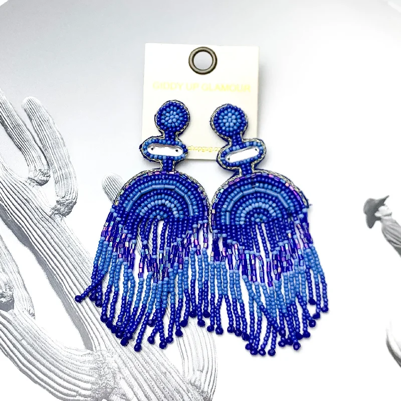 Women’s personalized earrings-Balcony Views Seed Bead Fringe Earrings in Royal Blue