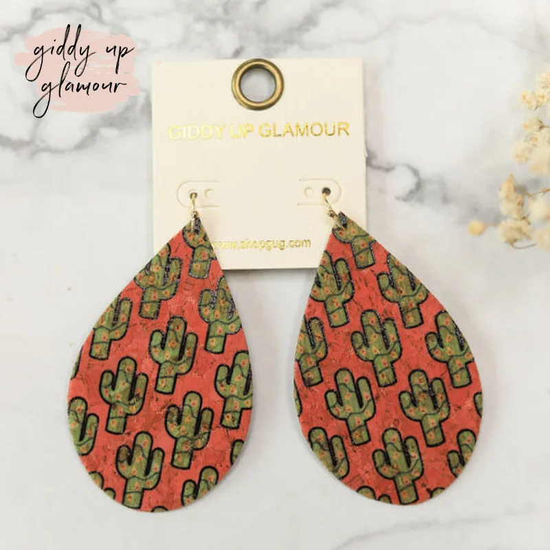 Women’s luxury diamond earrings-Cork Teardrop Earrings in Pink Cactus