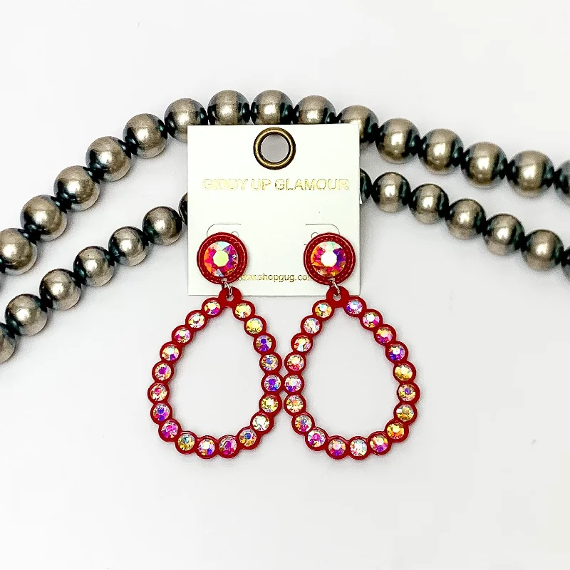 Women’s infinity earrings-Glitzy Girl AB Crystal Teardrop Earrings in Red