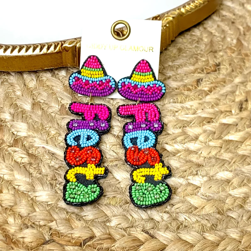 Women’s ear cuffs-Sombrero Fiesta Seed Beaded Earrings in Multicolored