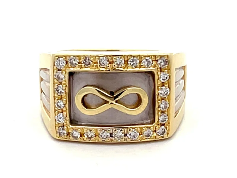 Women’s handmade rings-Mens Infinity Diamond Square Halo  2-Toned Ring with Fluted Shoulders in18k Gold