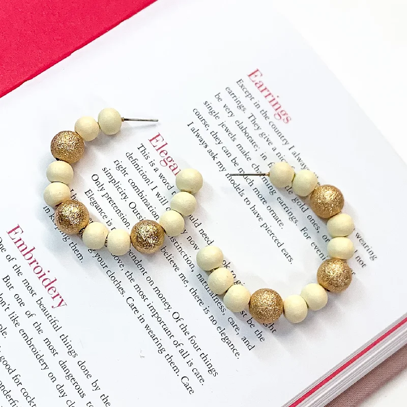 Women’s luxury earrings-Making Joy Beaded Hoop Earrings with Gold Tone Spacers in Ivory