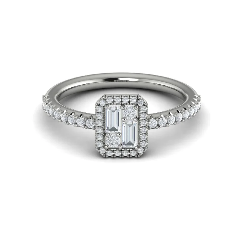 Diamond Halo with Diamond Baguettes Ring