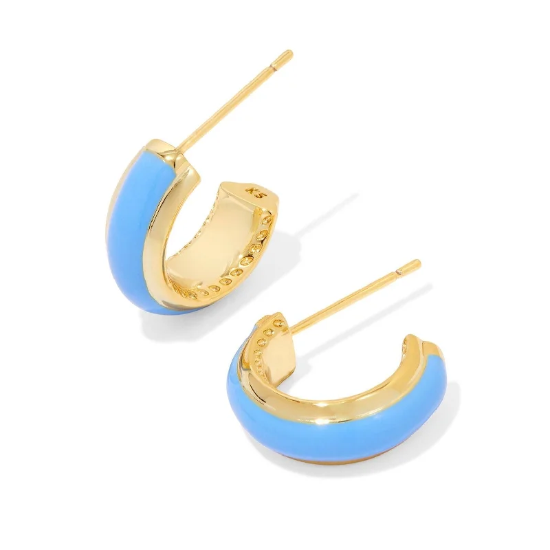 Women’s dangle earrings-Kendra Scott | Ainsley Gold Huggie Earrings in Light Blue Enamel