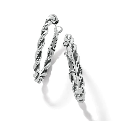 Women’s silver earrings-Brighton | Interlok Twist Oval Leverback Hoop Earring in Silver Tone