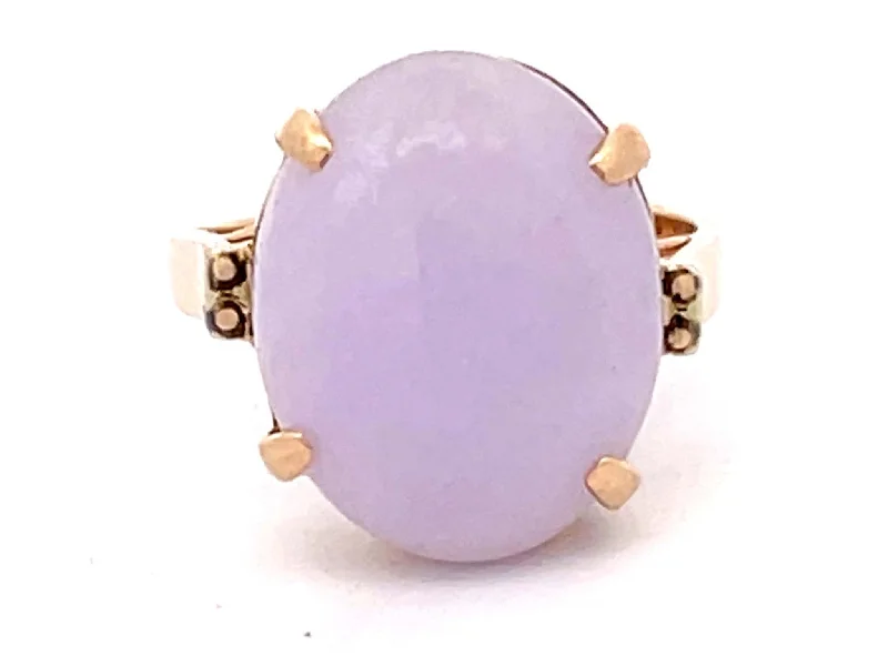 Women’s wedding band rings-Lavender Oval Jade Cabochon Ring in 14k Yellow Gold