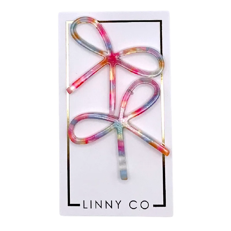 Women’s large hoop earrings-Linny Co | Lola Bow Earrings in Pink Sprinkles